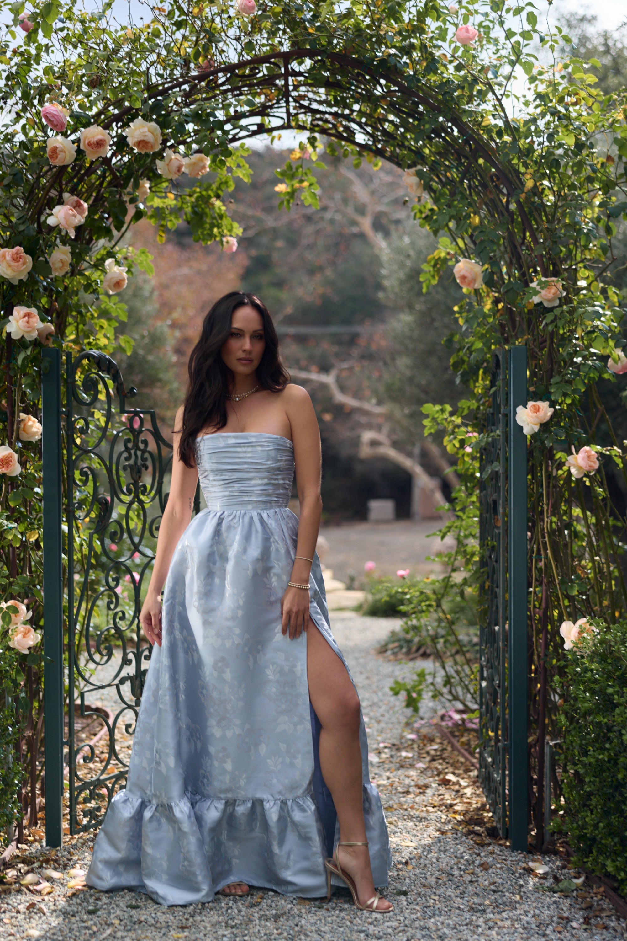 The Regina Dress in Icelandic Blue Baroque Floral