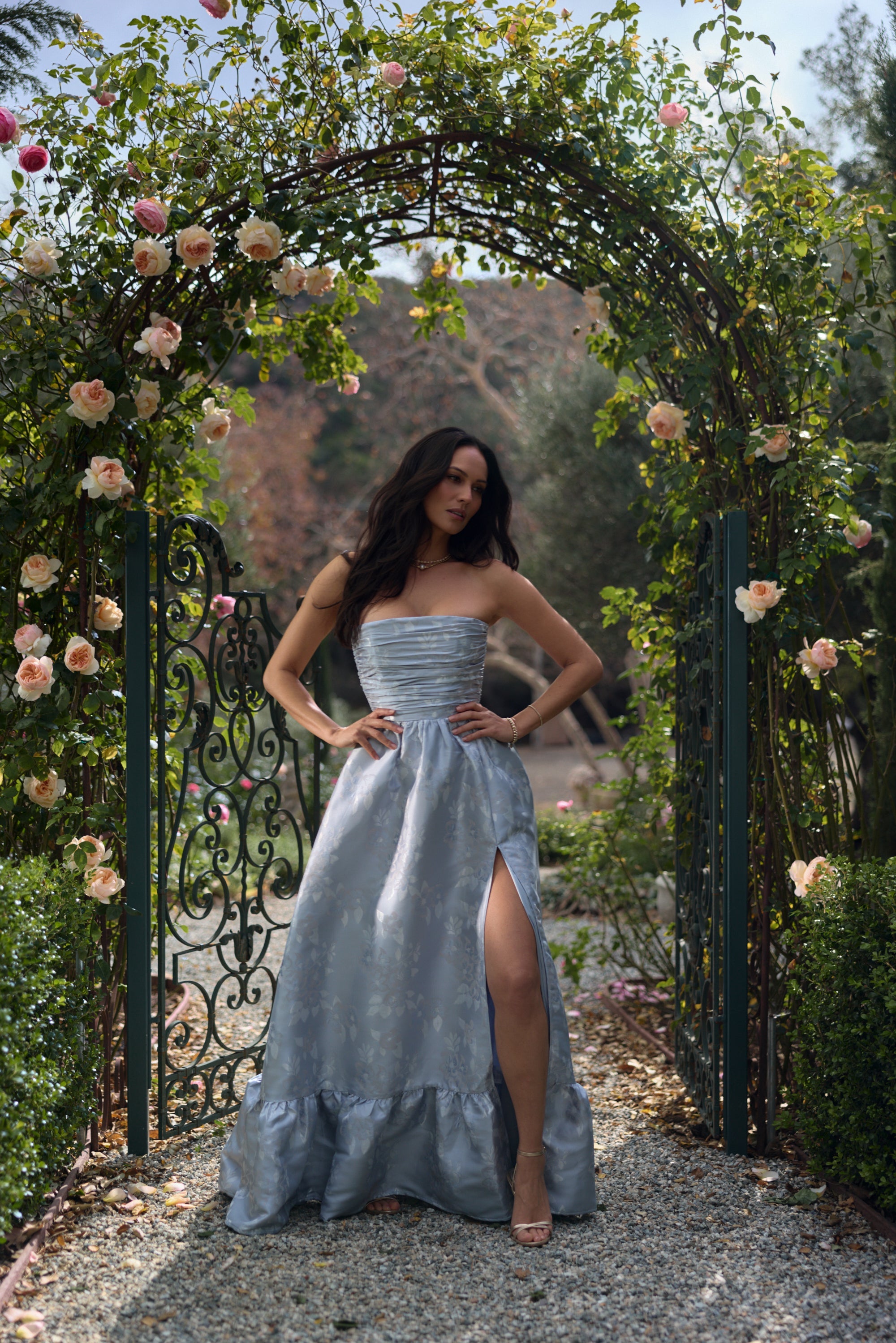 The Regina Dress in Icelandic Blue Baroque Floral