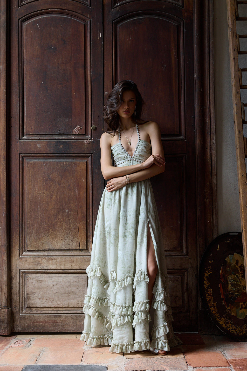 The Scarlette Dress in Sage Tapestry