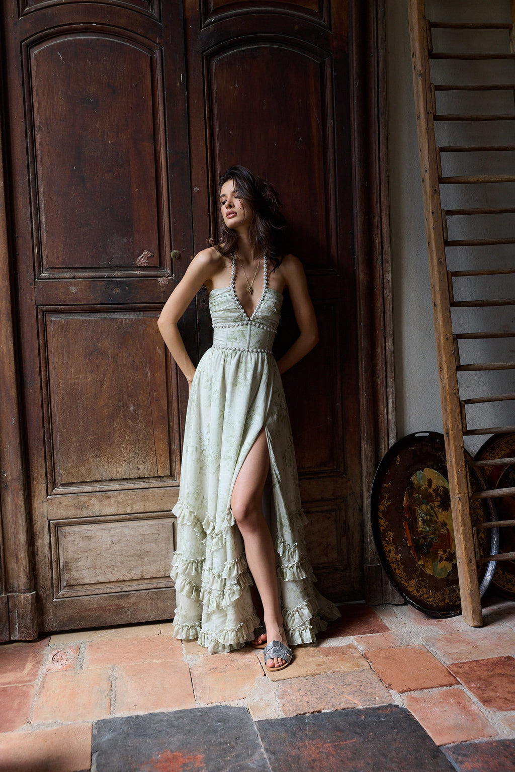 The Scarlette Dress in Sage Tapestry