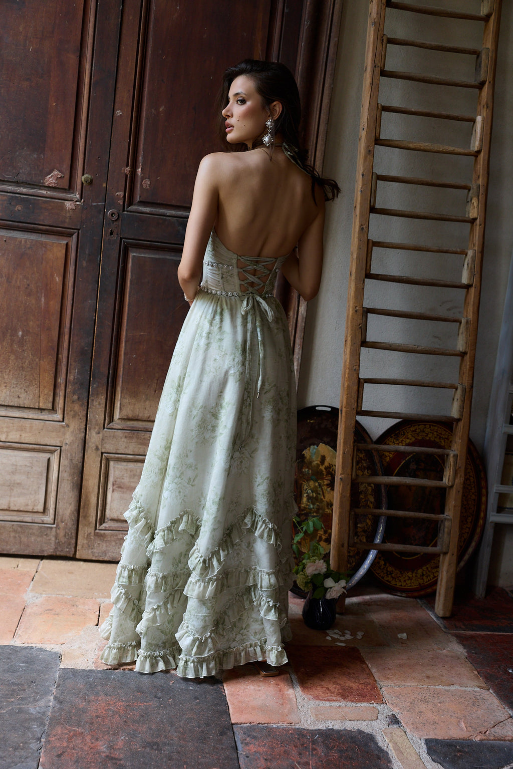 The Scarlette Dress in Sage Tapestry