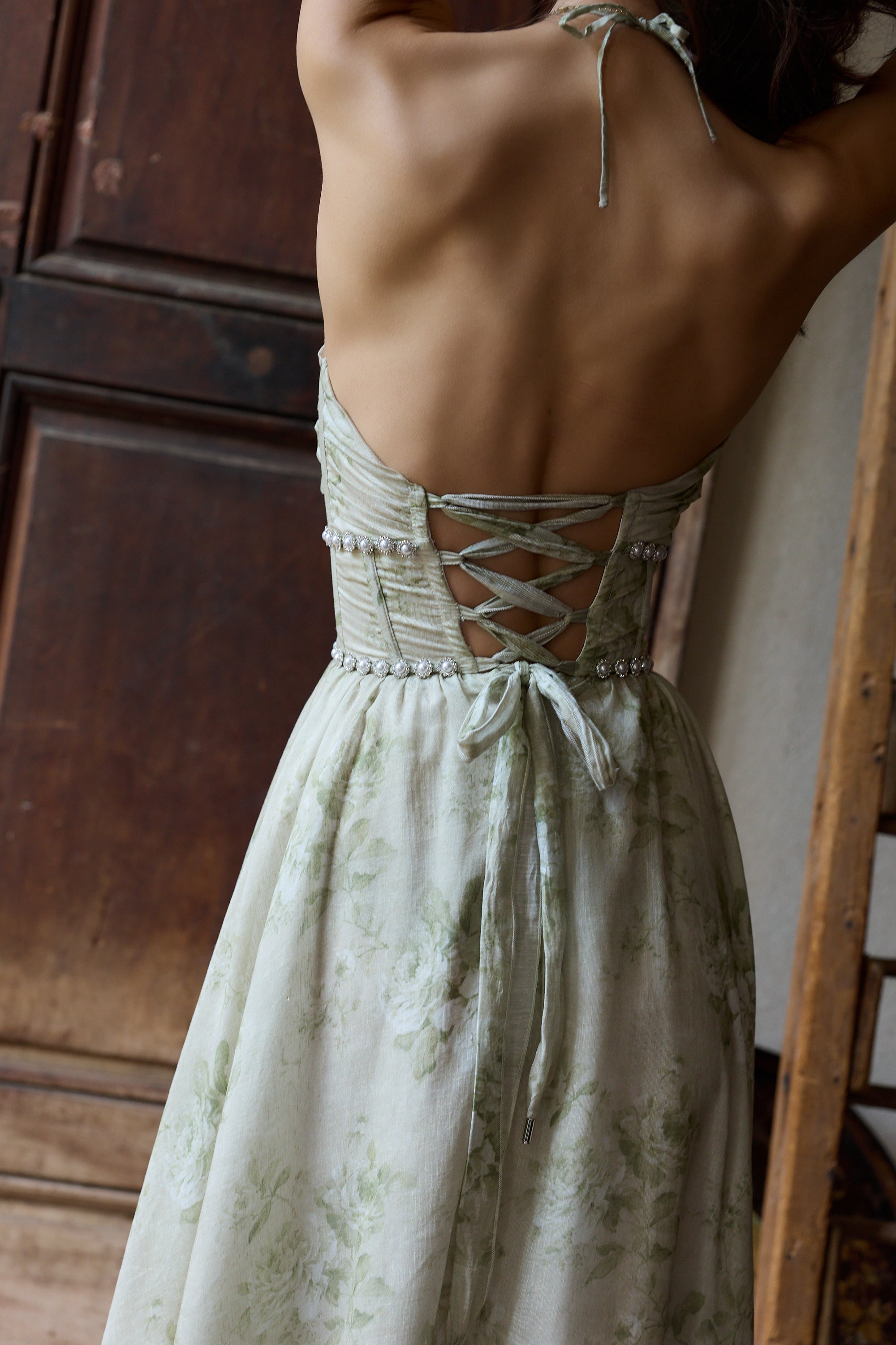 The Scarlette Dress in Sage Tapestry