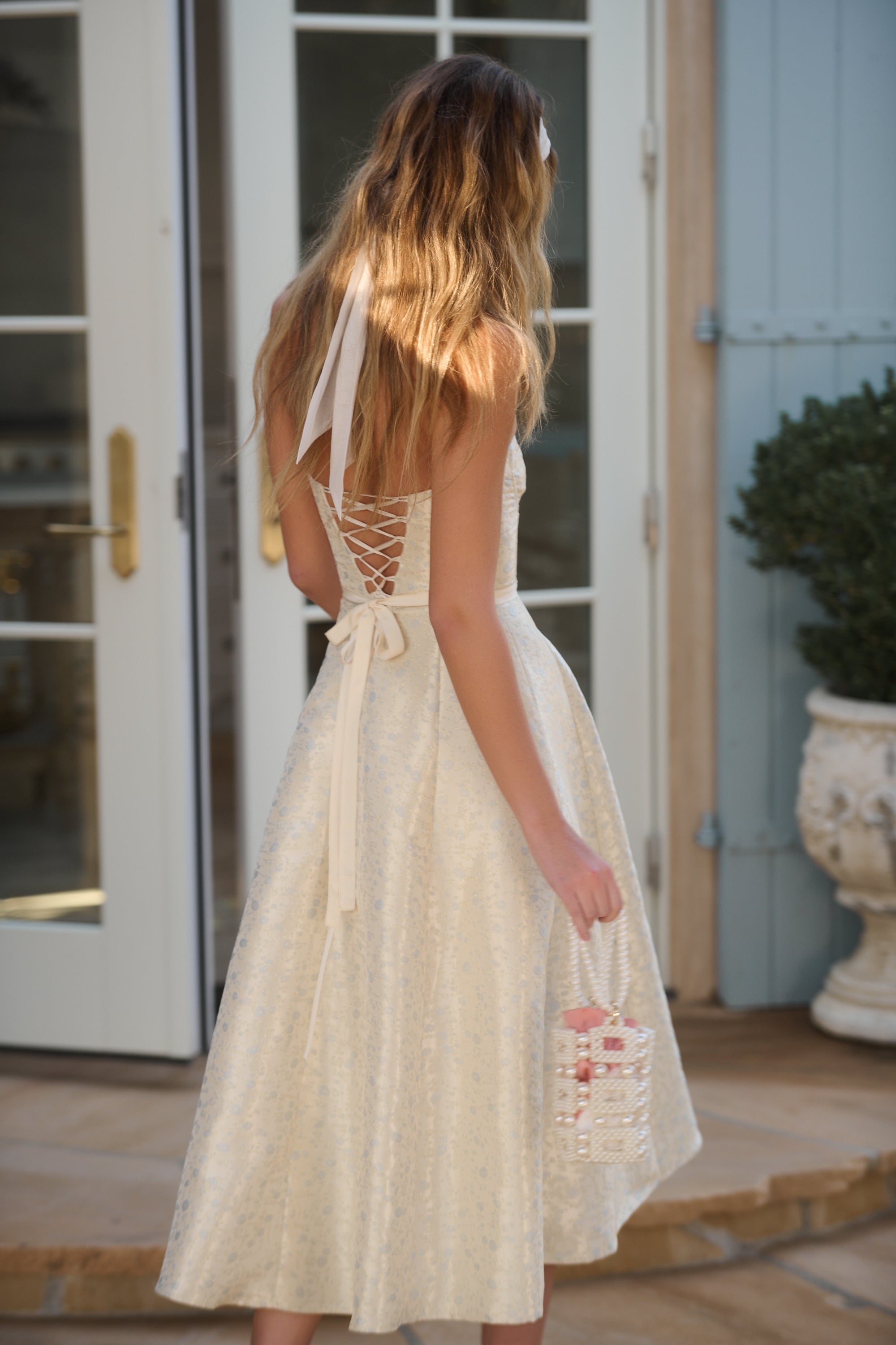 The Vanessa Dress in Light Blue Duchess
