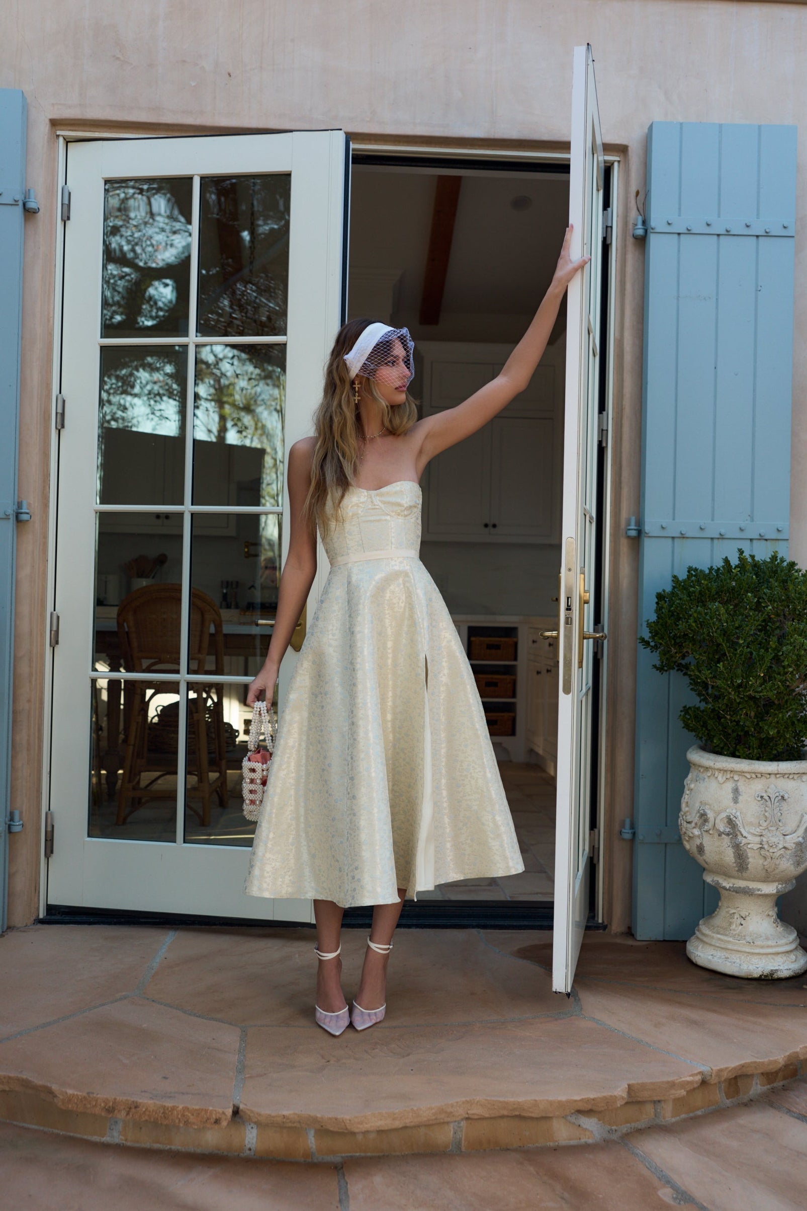 The Vanessa Dress in Light Blue Duchess