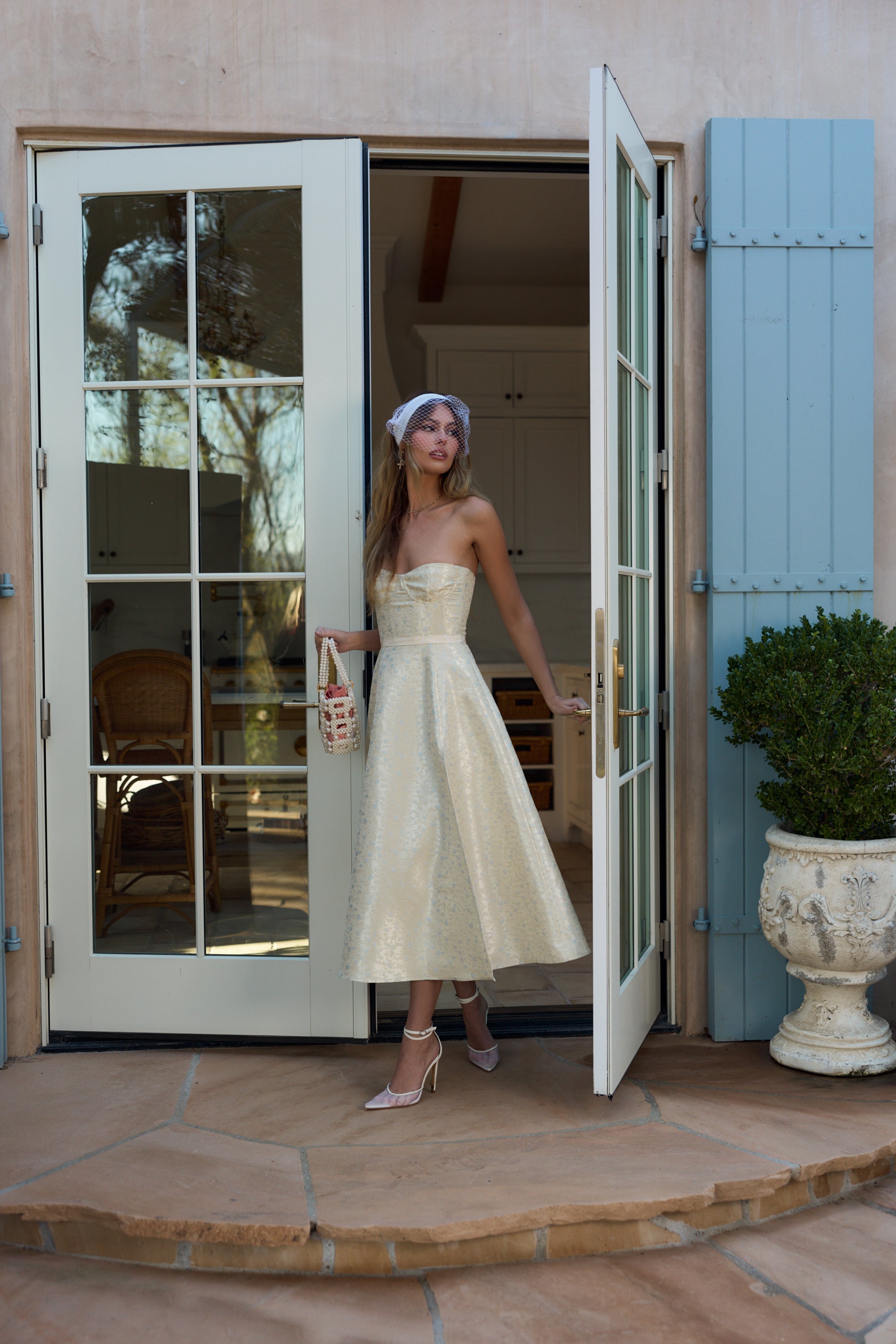 The Vanessa Dress in Light Blue Duchess