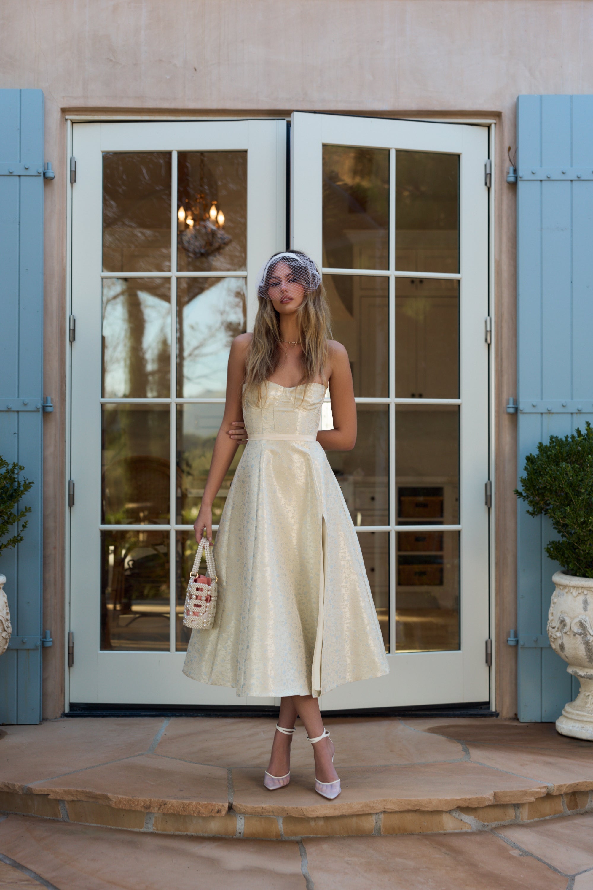 The Vanessa Dress in Light Blue Duchess