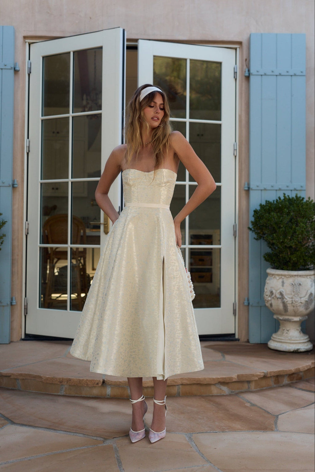 The Vanessa Dress in Light Blue Duchess