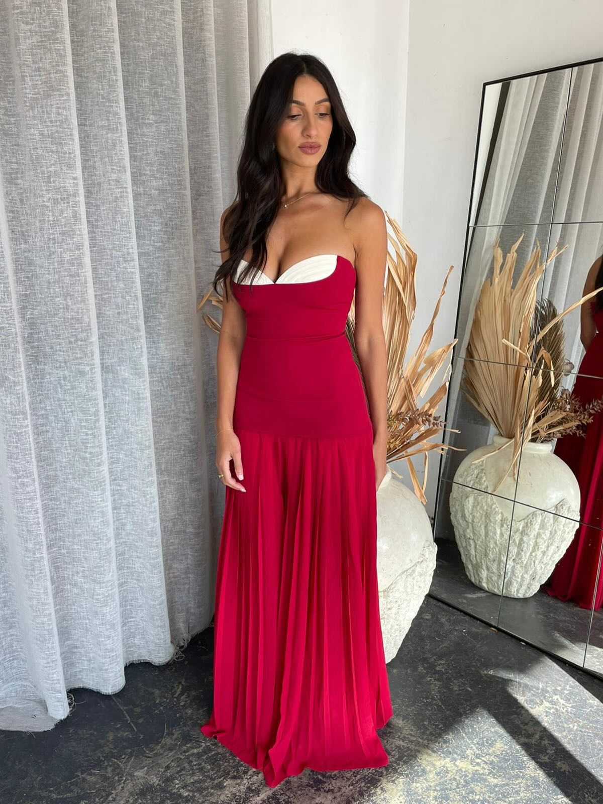 Sexy Contrast Color Bandeau One-Shoulder Stitching Dress