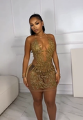 Sexy Halter Embroidered See-through Dress