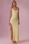 Premium Jersey Corset Bridesmaid Dress in Butter Yellow