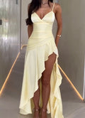 Fresh V-neck Halter High Waist Slimming Irregular Ribbon Dress