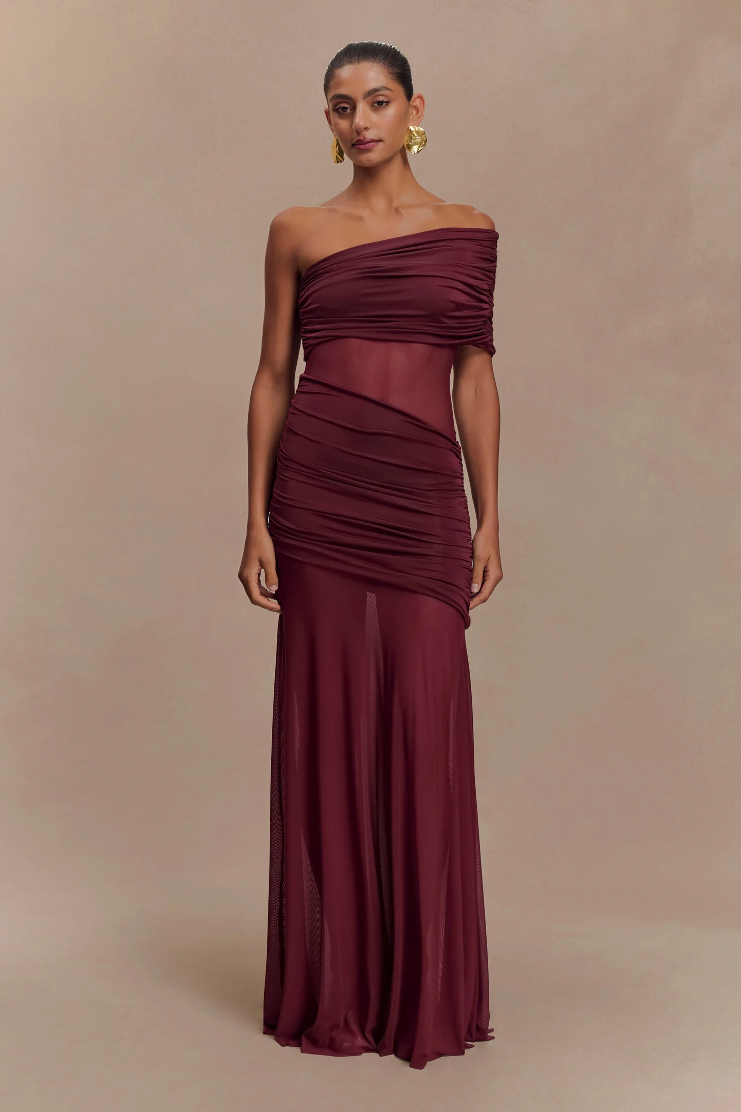 Sexy Sleeveless Cold-Shoulder See-through Solid Color Dress