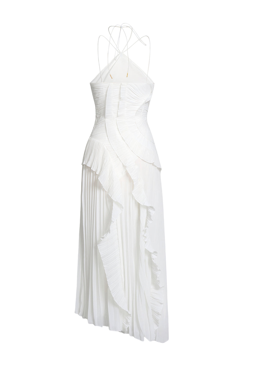 Pleated Frill Halter Neck Midi Dress