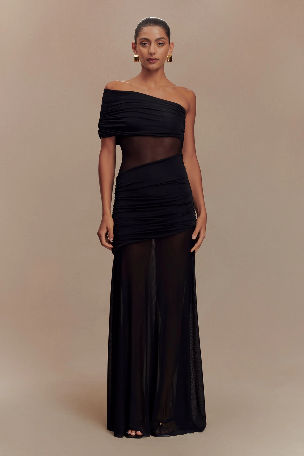 Sexy Sleeveless Cold-Shoulder See-through Solid Color Dress