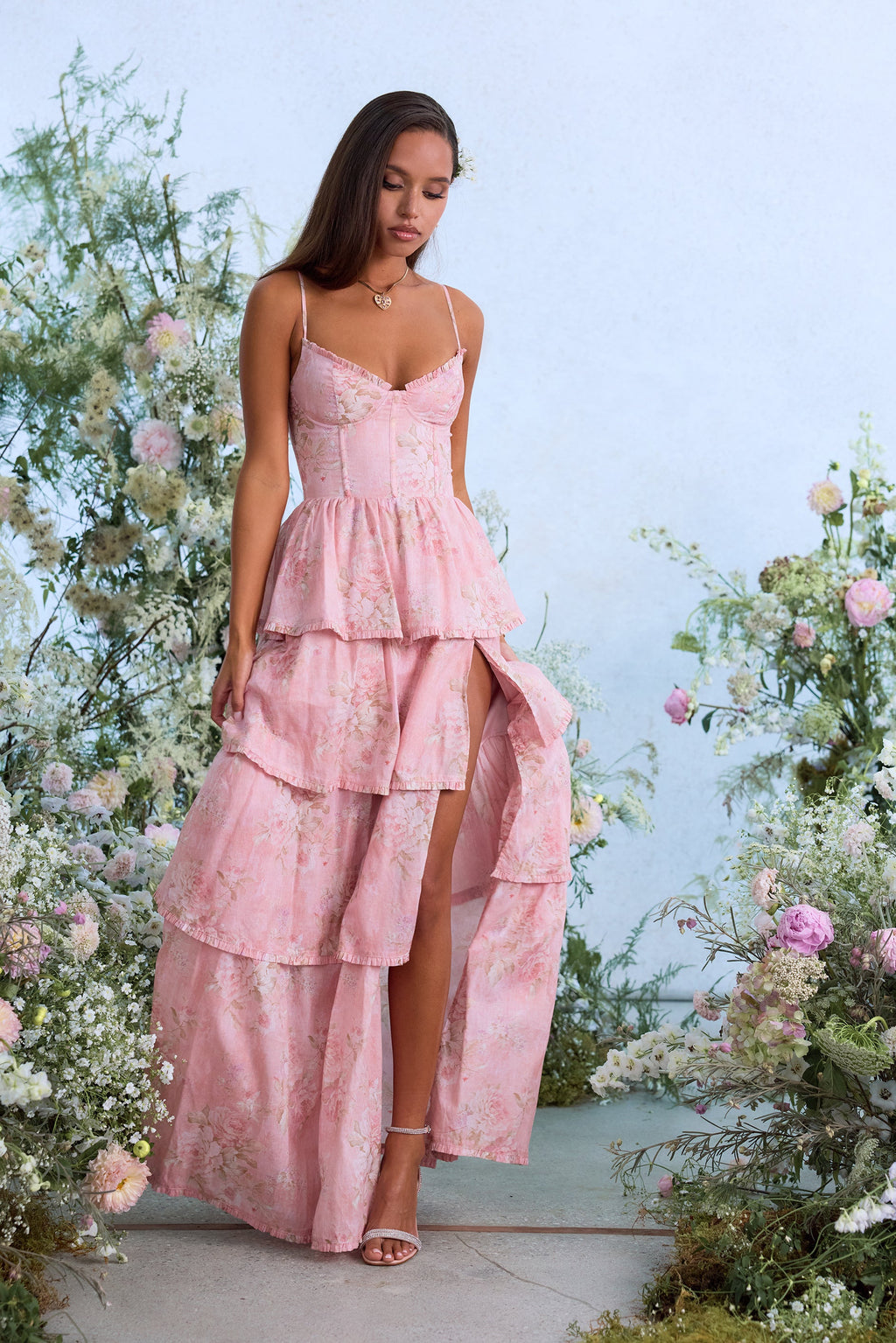 The Caterina Dress in Light Pink Tapestry Rose