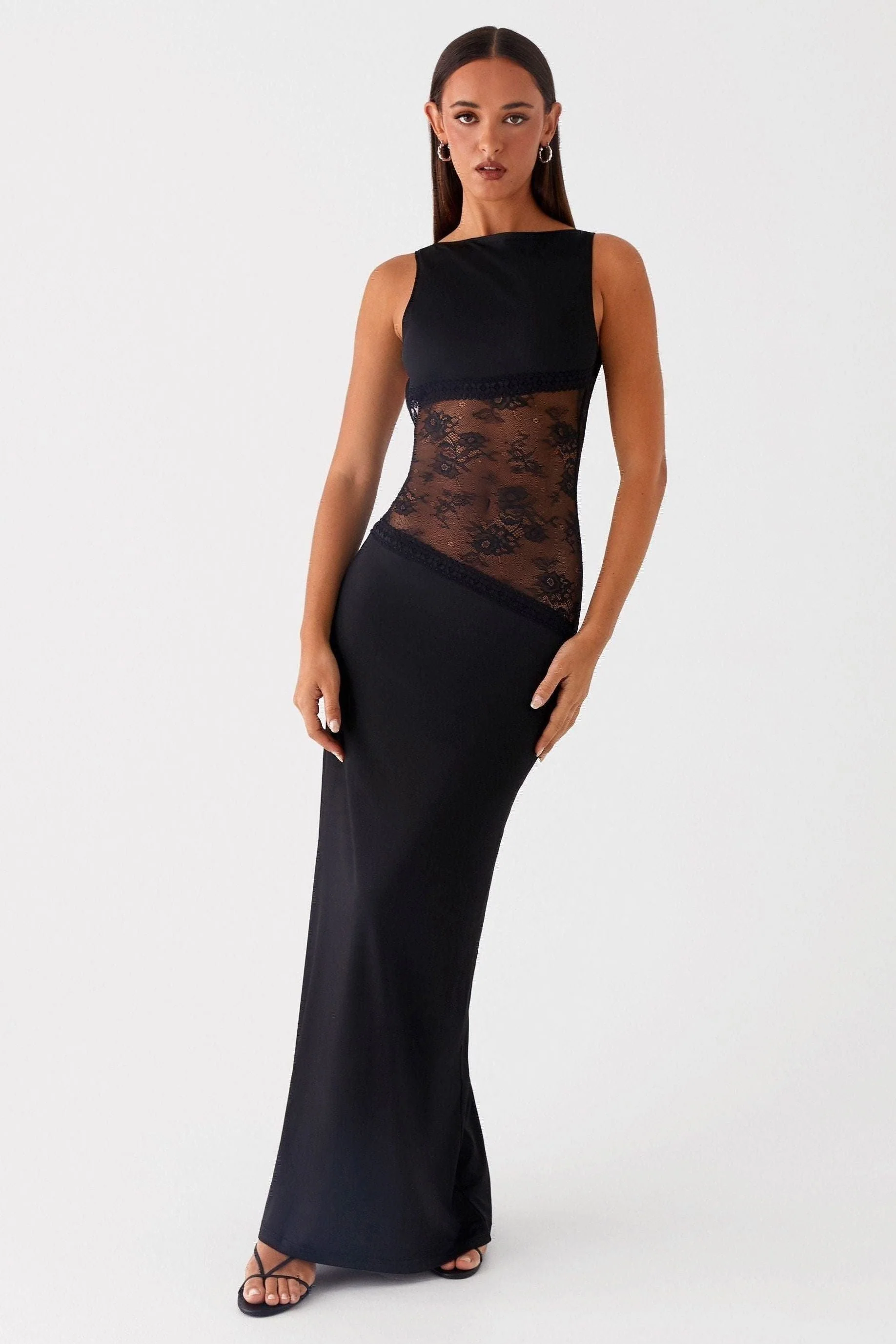 Modified Lace Stitching Solid Color Dress