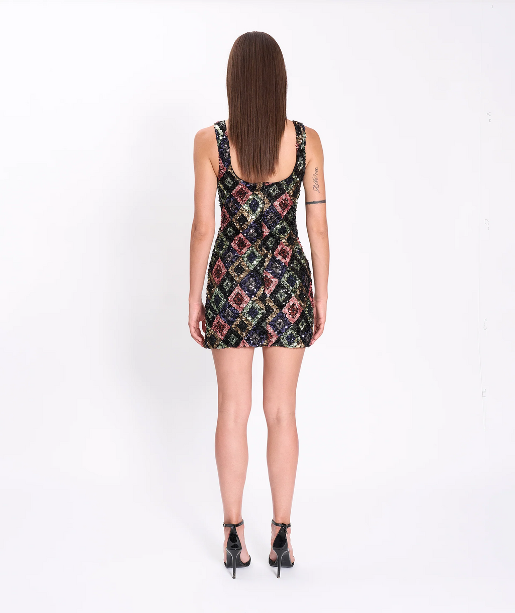 Sexy U Collar Colorful Sequined Embroidery Mini Skirt