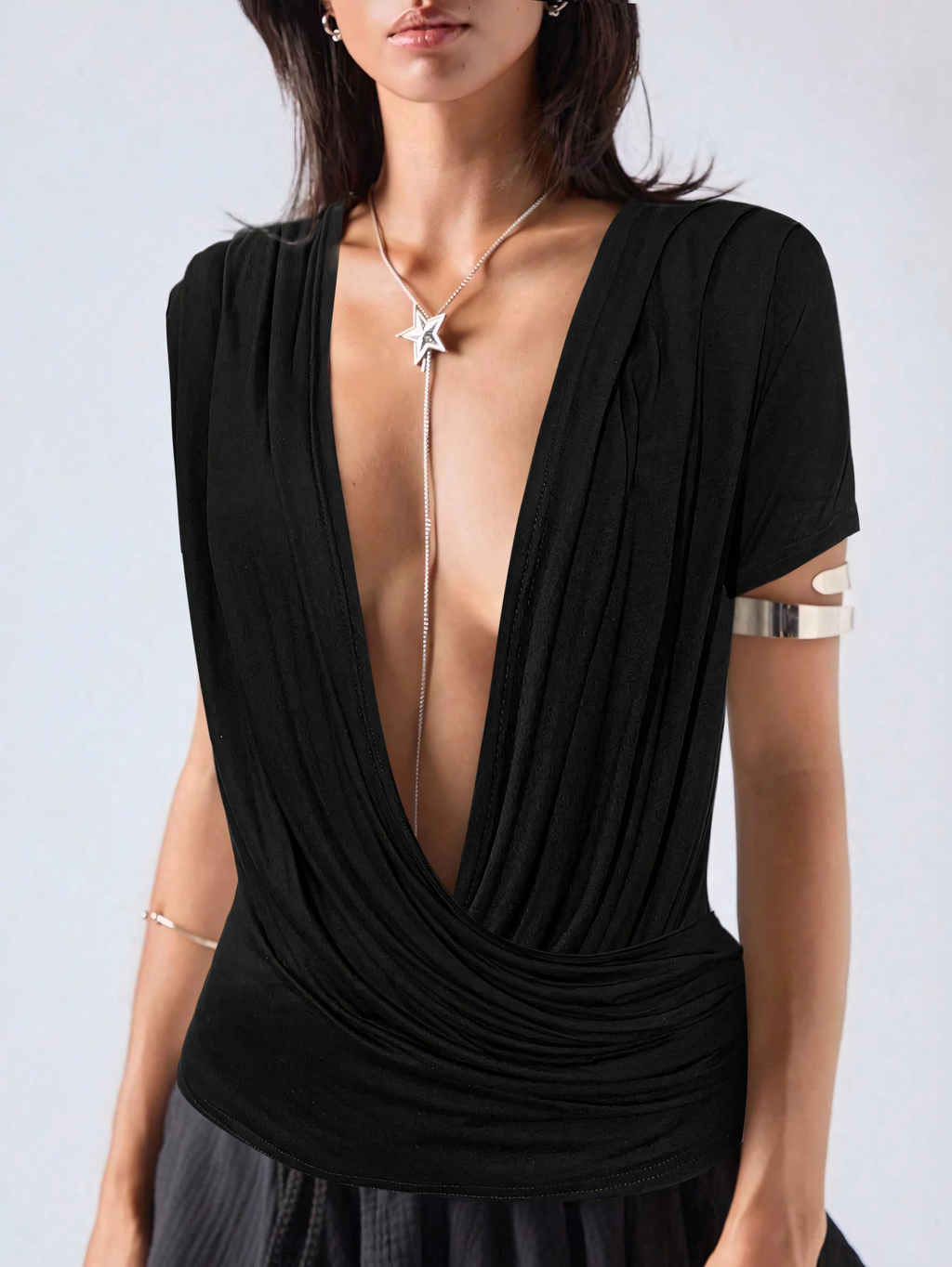 Noir Cascade Wrap Top