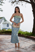 The Kennedy Dress in Slate Blue Cheverny Brocade - PRE-ORDER