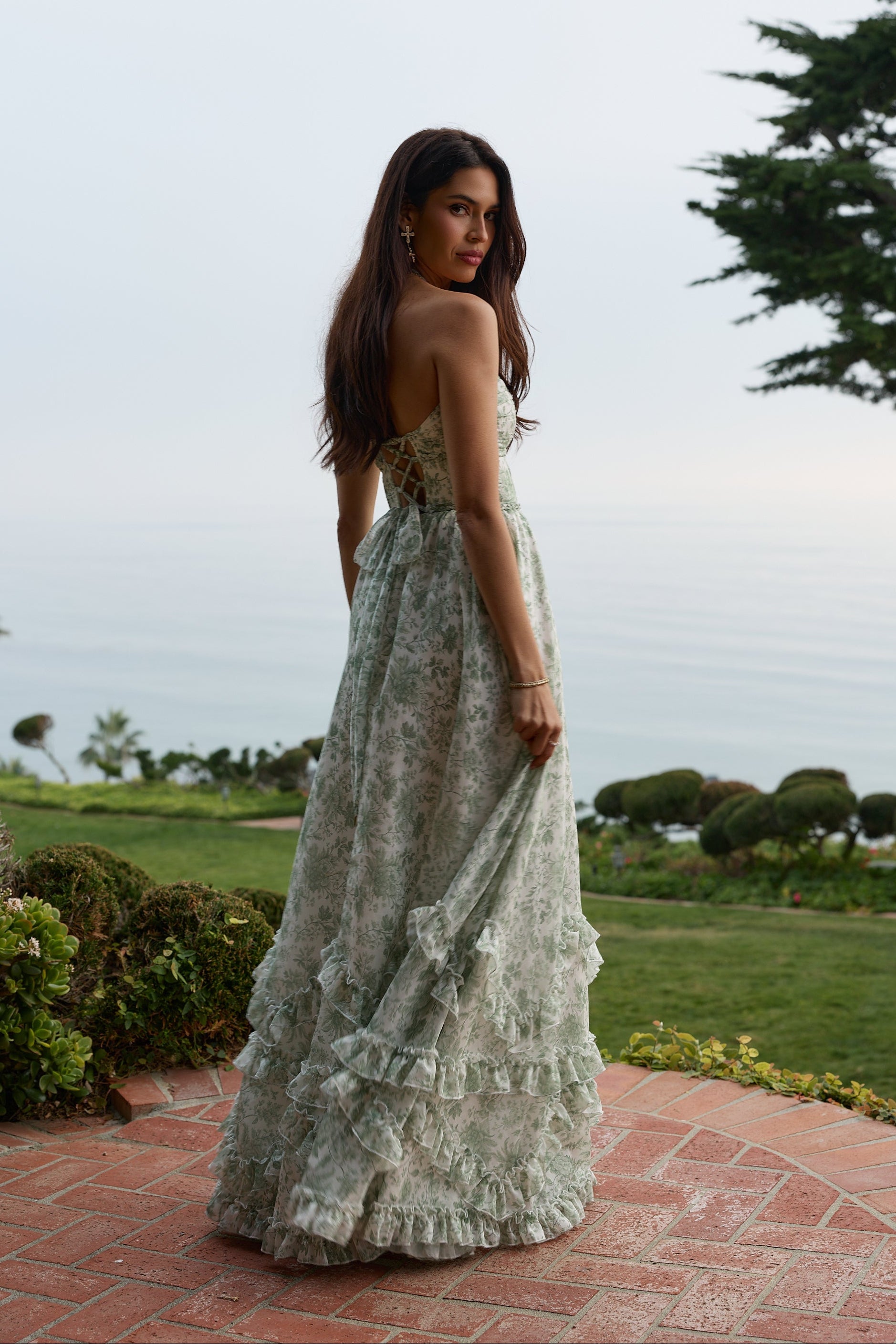 The Scarlette Dress in Sage Toile